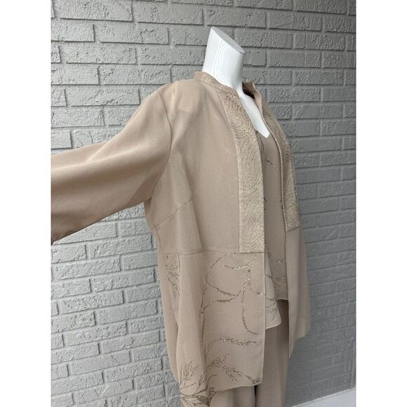 Dana Kay Women Beige Gold Mother of the Bride Formal 3 PCS Pant Suit Size 16W - Picture 7 of 15